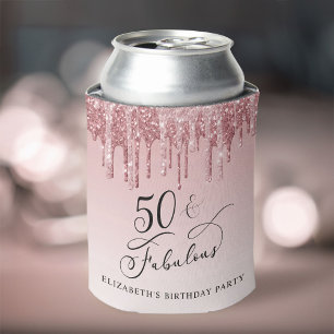 Enfriador De Latas Rosa Purpurina Rosa de Oro 50 cumpleaños