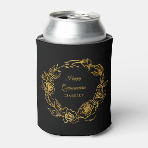 Enfriador De Latas Rosa Quinceanera Luxe Gold Personalizado Negro