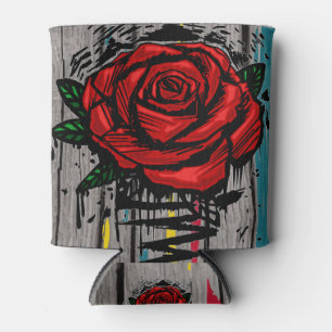 Enfriador De Latas Rosa Roja de Graffiti Urbano que Gotea sobre Mader