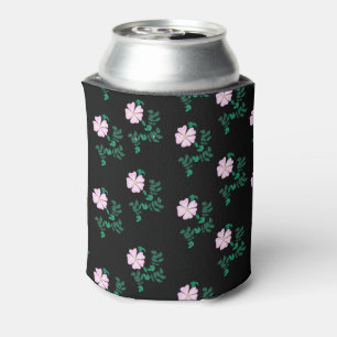 Enfriador De Latas Rosa salvaje - Patrón floral sobre fondo negro