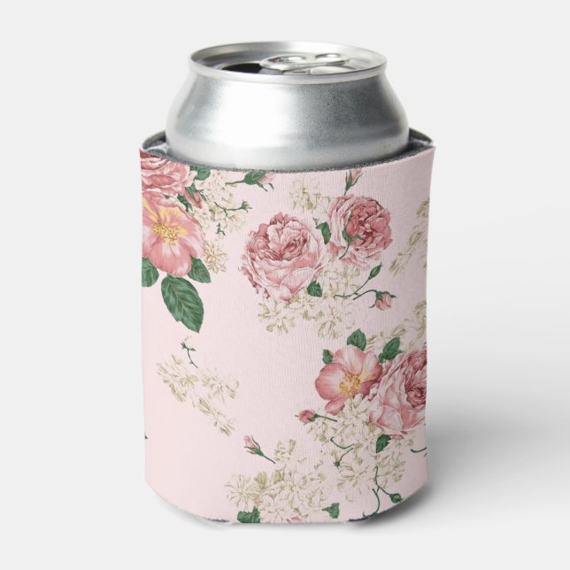 Enfriador De Latas Rosa sobre la flor vinícola rosa (Lata Anverso)