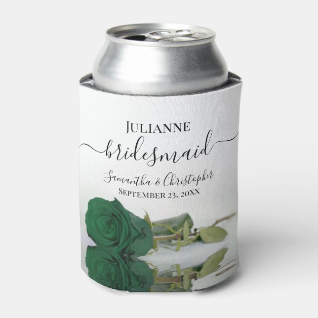 Enfriador De Latas Rosa verde esmeralda elegante Boda de dama de hono (Lata Anverso)