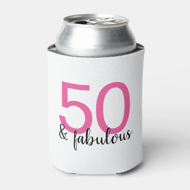 Enfriador De Latas Rosa y Negro 50 y fabuloso cumpleaños (Lata Anverso)