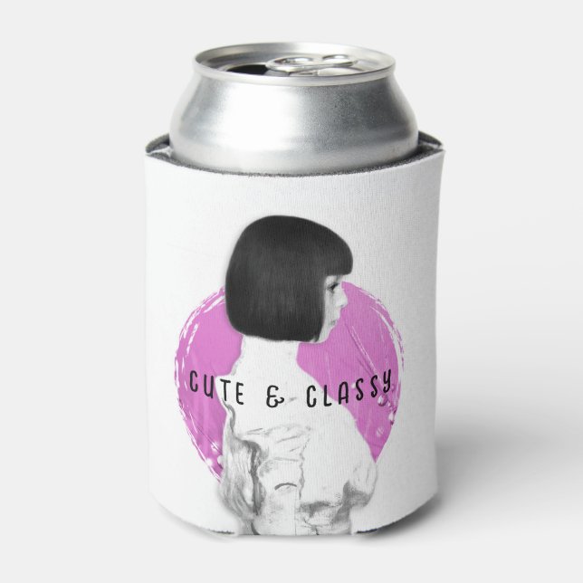 Enfriador De Latas Rosa y negro Chica de clase y clase (Lata Anverso)