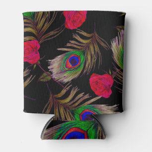 Enfriador De Latas Rosas acuarelas, plumas de pavo real, decorativo.