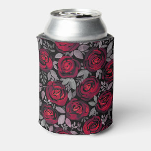 Enfriador De Latas Rosas acuarelas, rosas rojas sobre negro