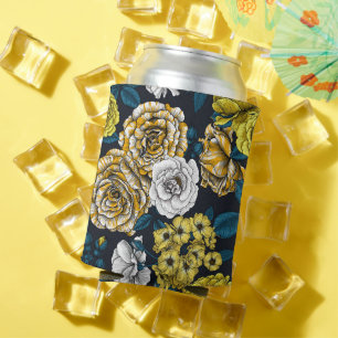 Enfriador De Latas Rosas amarillos, blancos y bicolor con hojas azule