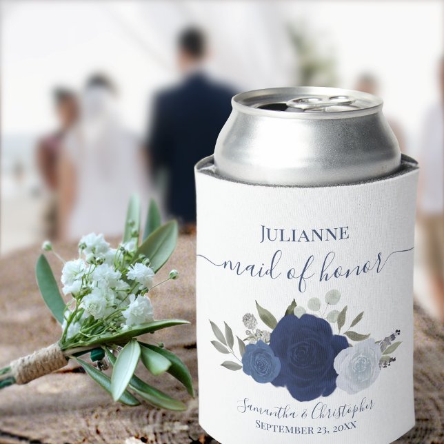 Enfriador De Latas Rosas azul de la marina elegante empleada de honor (Subido por el creador)