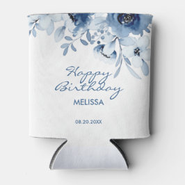 Enfriador De Latas Rosas azules modernos vegetación floral Cumpleaños