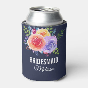 Enfriador De Latas Rosas coloridos Watercolor Floral Bridesmaid