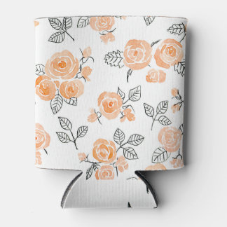 Enfriador De Latas Rosas de acuarela: fondo blanco de tinta