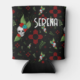 Enfriador De Latas Rosas de cráneo Zia Sun Greenery Nuevo México Negr