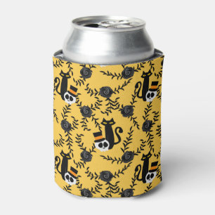 Enfriador De Latas Rosas de gatos negros y cráneos