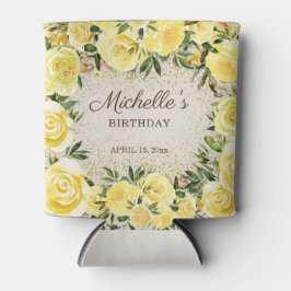 Enfriador De Latas Rosas florales amarillos Purpurina de oro Nombre d