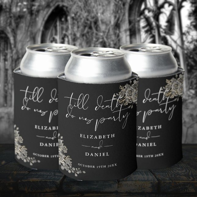Enfriador De Latas Rosas Florales Negro y Blanco Boda Gótica (Roses Floral Black And White Gothic Wedding Can Cooler)
