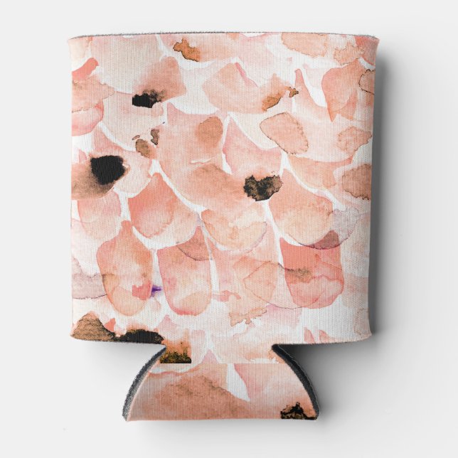 Enfriador De Latas Rosas, peones y hojas, patrón de acuarela. (Anverso)