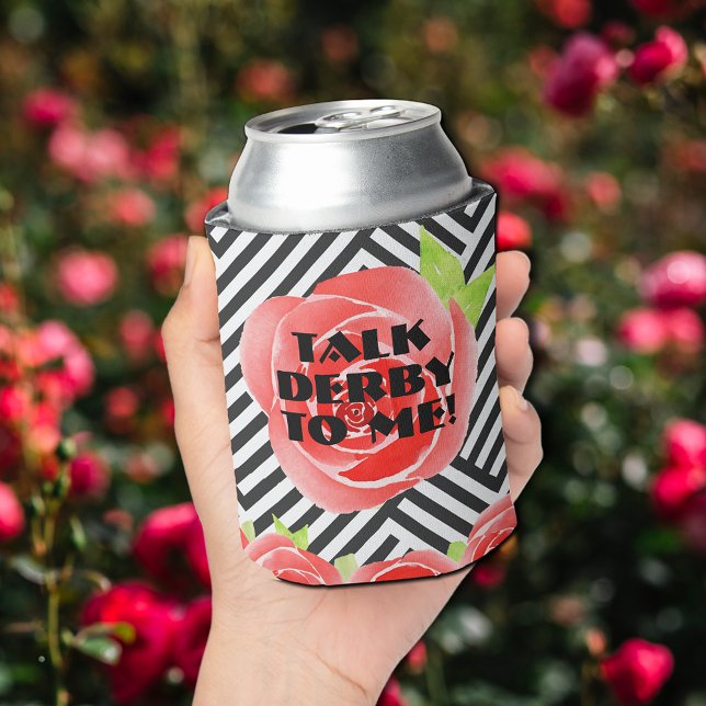 Enfriador De Latas Rosas rojas rayas derby (Red Roses Stripes Derby Can Coolers)