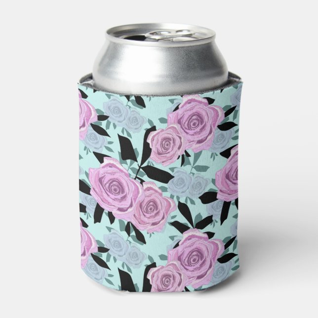 Enfriador De Latas rosas rosas rosas, rosas, fondo turquesa (Lata Anverso)