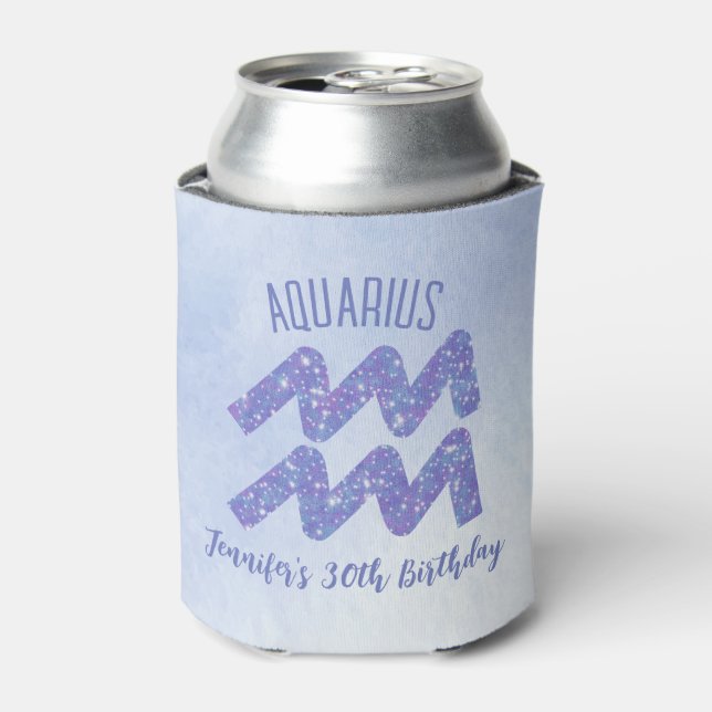 Enfriador De Latas Rótulo Astrología Cute Aquarius Personalizado Cump (Lata Anverso)