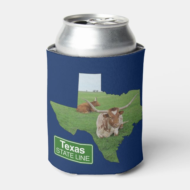 Enfriador De Latas Rótulo de Línea Estatal de Acero de Texas (Lata Anverso)