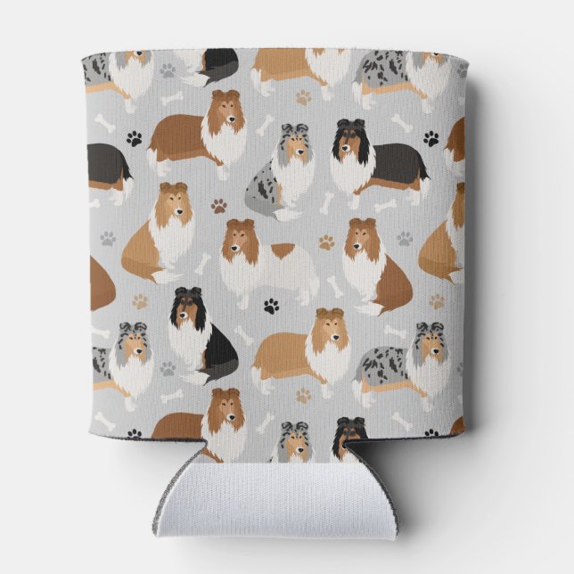 Enfriador De Latas Rough Collie Paws and Bones Refrigerador de bebida (Reverso)