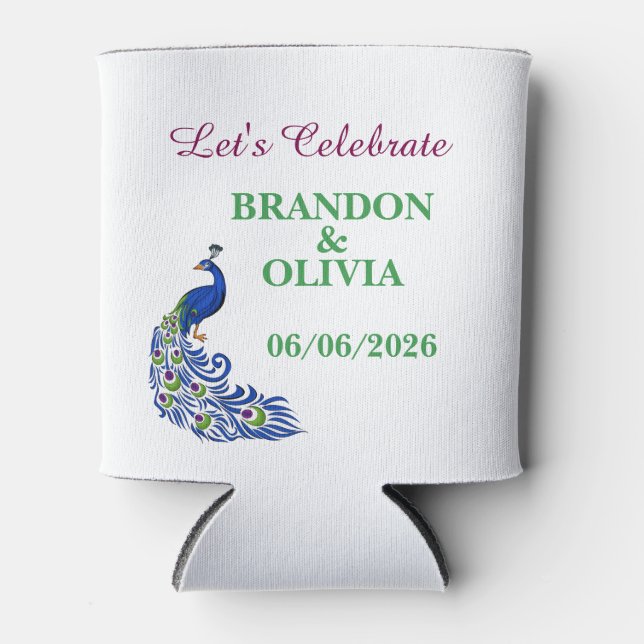 Enfriador De Latas Royal Blue Elegant Peacock Wedding Can Cooler (Anverso)