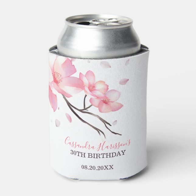 Enfriador De Latas Rubor Pink Cherry Blossom Sakura Cumpleaños (Lata Anverso)