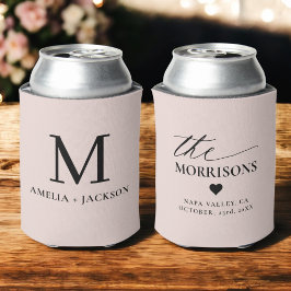Enfriador De Latas Rubor Pink Wedding Favor Monograma Nombre Corazón
