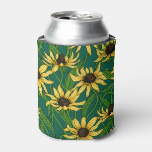 Enfriador De Latas Rudbekia amarilla en verde oscuro