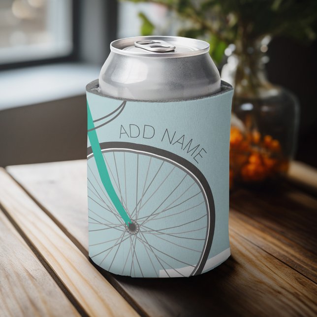 Enfriador De Latas Rueda de bicicleta Hipster con nombre personalizad (Personalized Can Cooler - add Your Name or Other Custom Text)