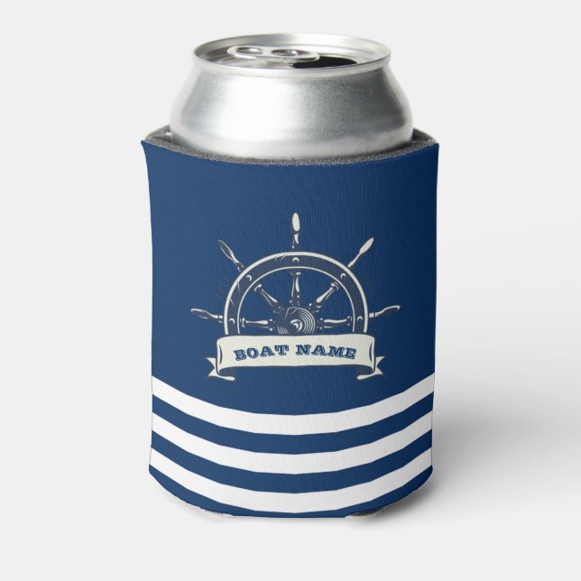Enfriador De Latas Rueda Náutica, franjas azul de la marina (Reverso de la lata)