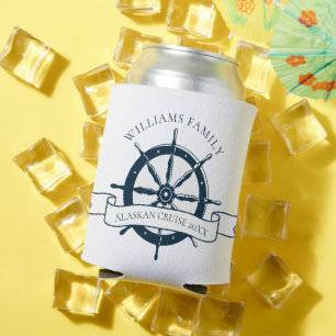 Enfriador De Latas Rueda náutica vintage de crucero personalizado Fam