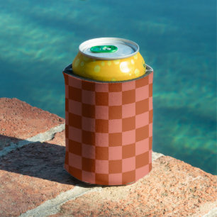 Enfriador De Latas Rust and Terracotta Checkerboard