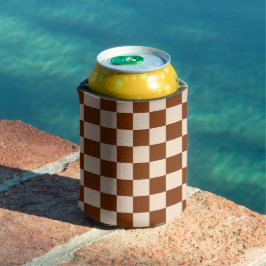 Enfriador De Latas Rust brown and beige checkerboard pattern