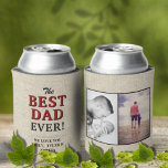 Enfriador De Latas Rustic Best Dad Ever Father`s Day Photo Collage<br><div class="desc">Rustic Best Dad Ever Father`s Day Two Photo Collage Can Cooler. A perfect gift for a dad or a new dad on a Father`s Day. The best dad ever two photo template can cooler. Personalize it with two photos and names. The background is rustic beige texture and the text is...</div>