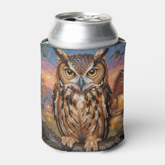 Enfriador De Latas Rustic Impasto Great Horned Owl 