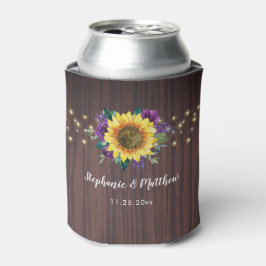 Enfriador De Latas Rustic Sunflower Purple String ilumina a Boda de m