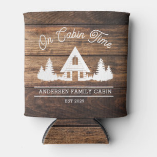 Enfriador De Latas Rustic Wood Cabin Lodge Personalizado