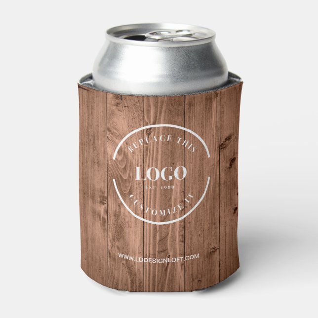 Enfriador De Latas Rustic Wood Grain Custom Logo Personalize (Lata Anverso)