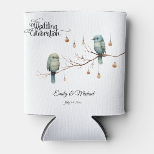 Enfriador De Latas Rustic Woodland Love Birds Celebration
