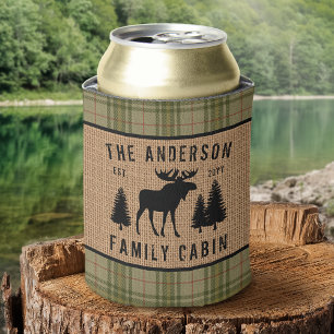 Enfriador De Latas Rústica familia Cabina Moose Pine Green Plaid Bur