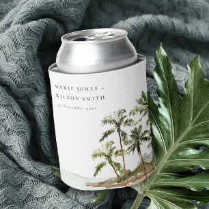 Enfriador De Latas Rústico Boda de arena de palmeras tropicales