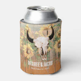 Enfriador De Latas Rústico Floral Occidental Sunflowers Bull Skull