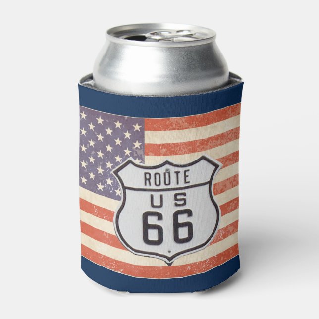 Enfriador De Latas Ruta 66 Bandera Americana (Lata Anverso)