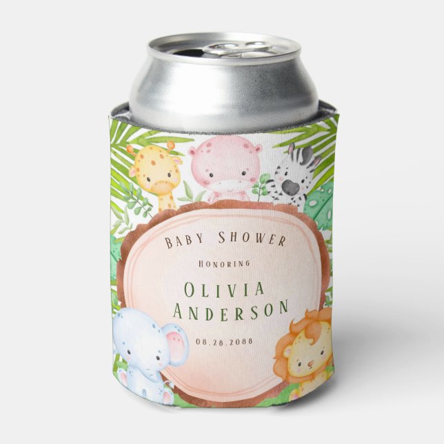 Enfriador De Latas Safari Jungle Personalizado Animal Baby Shower Gra (Lata Anverso)