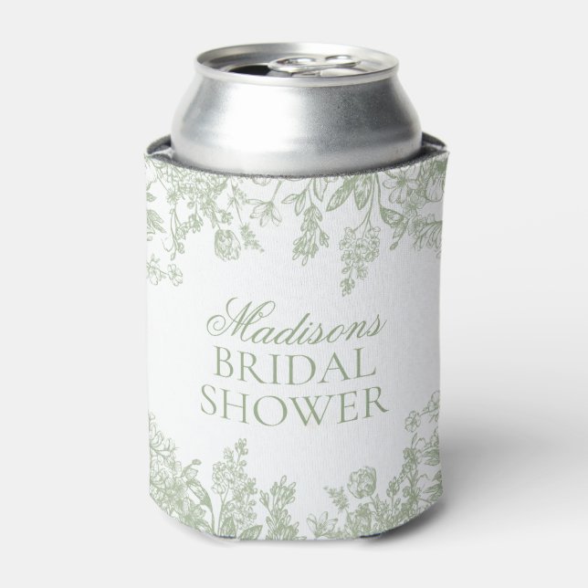 Enfriador De Latas Sage Chinoiserie Vintage Floral Bridal Shower (Lata Anverso)