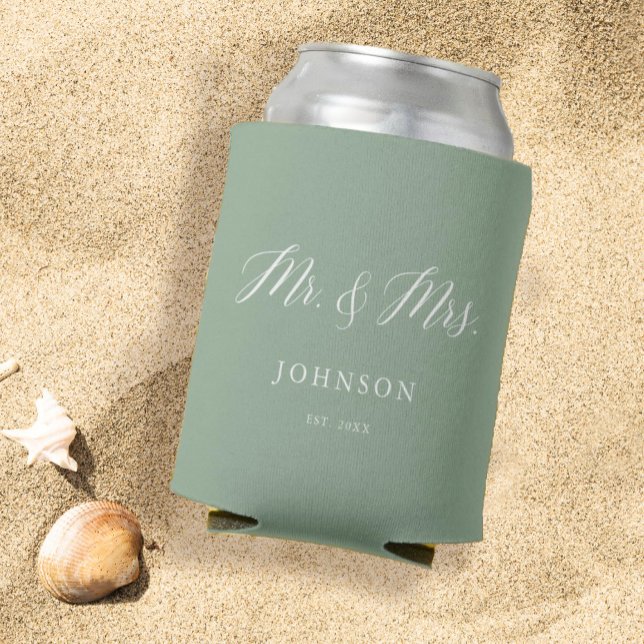 Enfriador De Latas Sage Green Mr. y Mrs Wedding Favors (Subido por el creador)