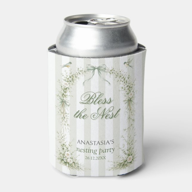 Enfriador De Latas Sage Green Nesting Party Baby Shower (Lata Anverso)