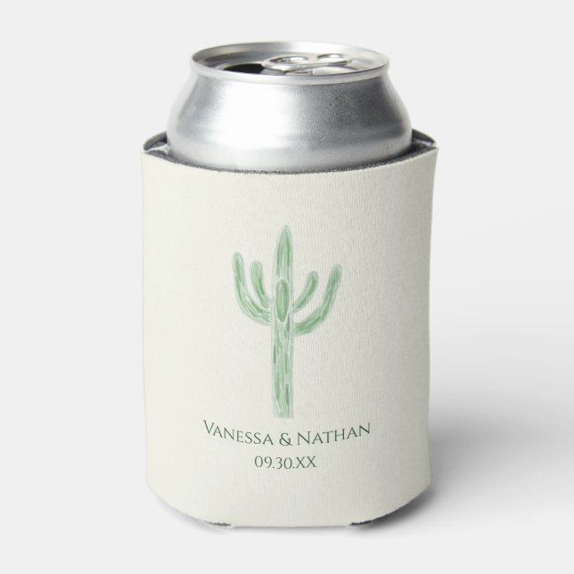 Enfriador De Latas Sage Green Saguaro Cactus Boda (Lata Anverso)