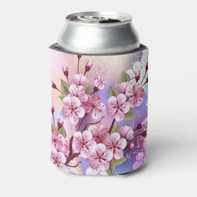 Enfriador De Latas Sakura rosa sobre fondo de pintura (Reverso de la lata)